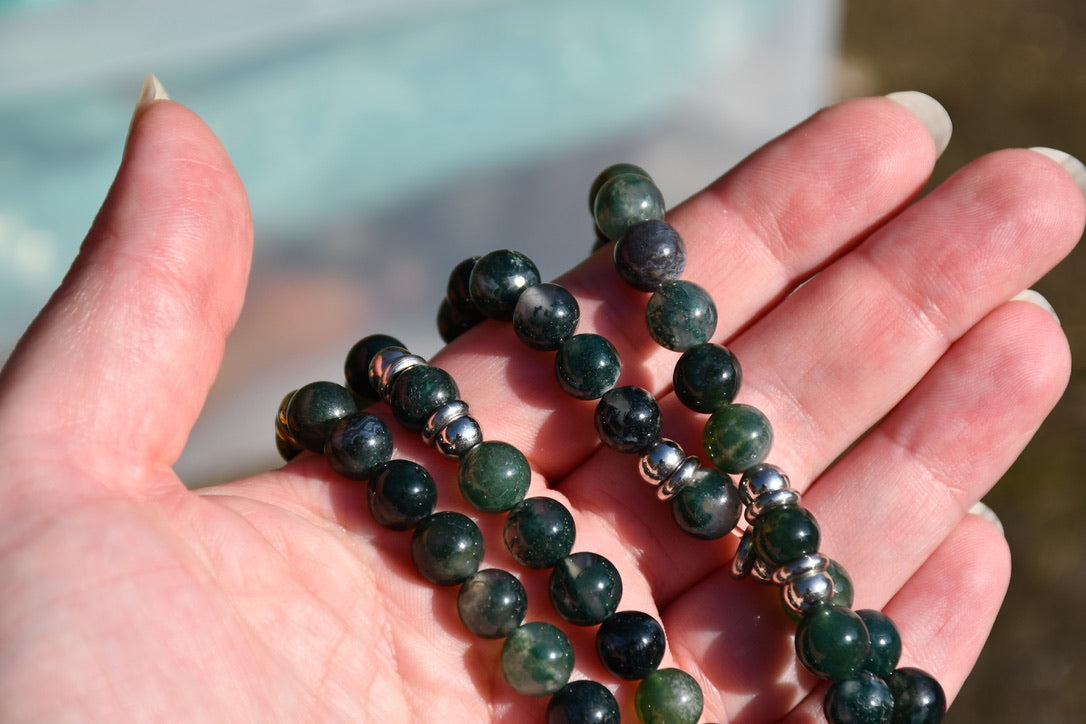 Moss agate mala