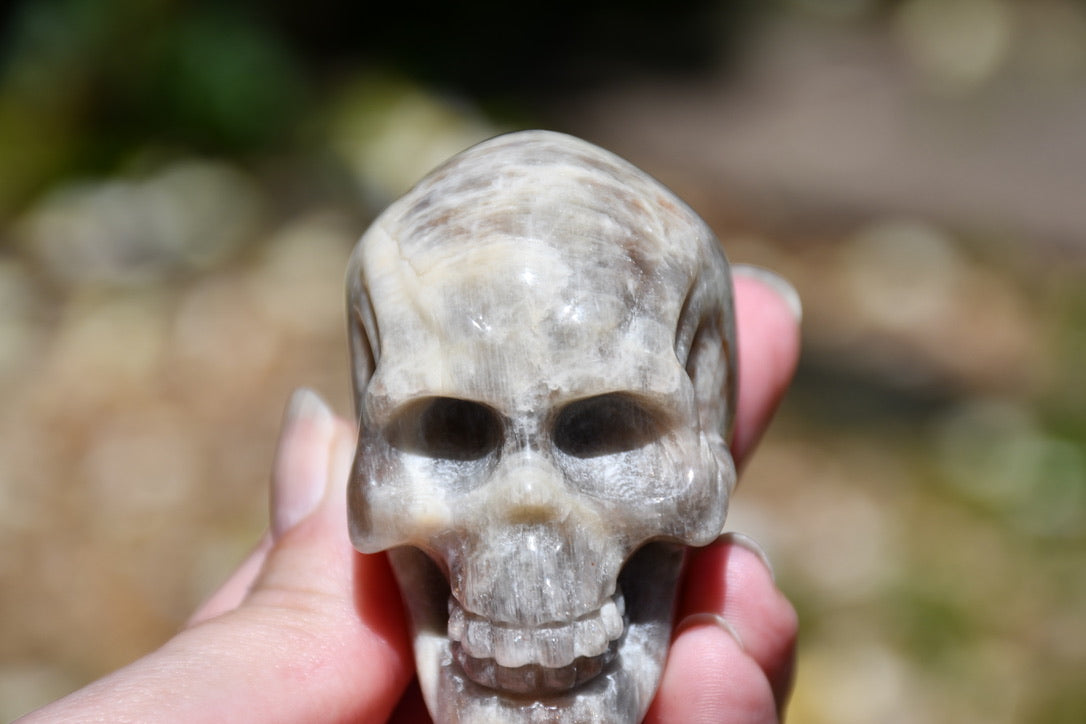 Moonstone and sunstone skull carve (small)