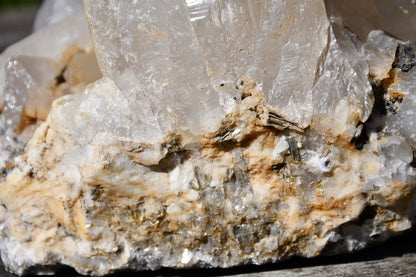 Himalayan quartz cluster with black tourmaline and mica