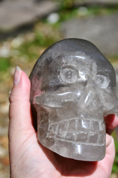 Smoky or blue rose quartz Madagascan style skull carve