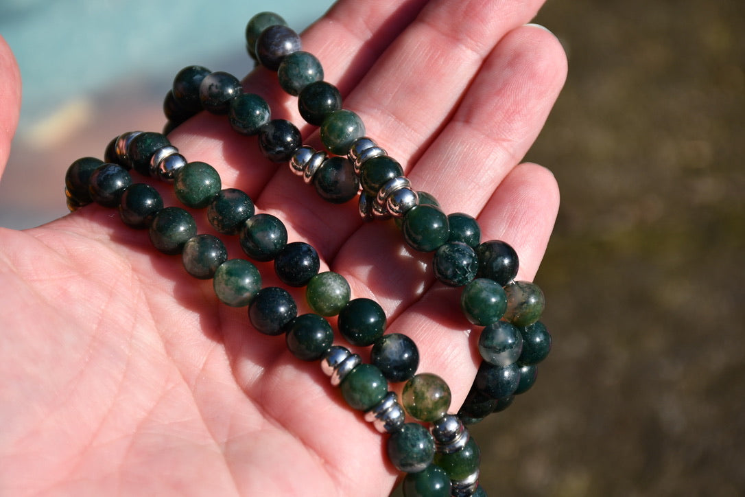 Moss agate mala