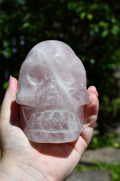 Rose quartz Madagascan sty;e skull carve
