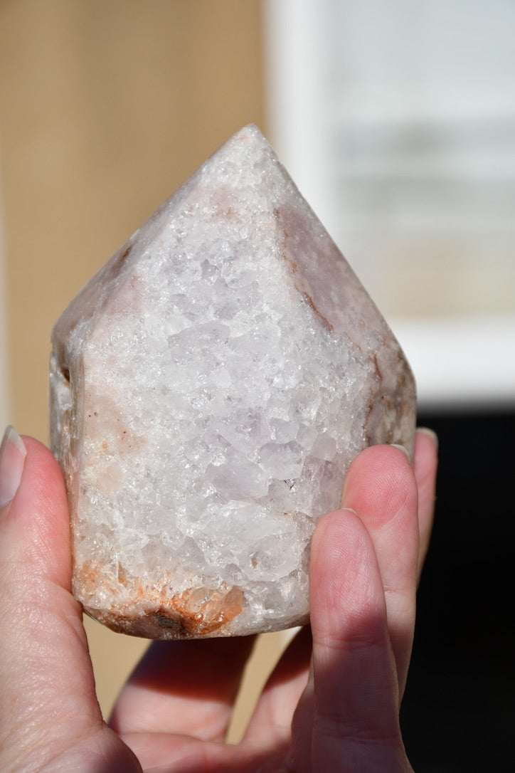 Pink amethyst semi-polished point