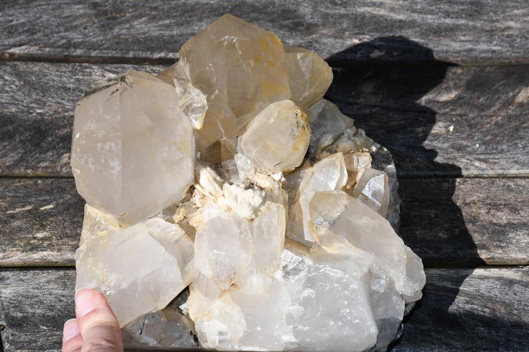 Himalayan quartz cluster with black tourmaline and mica