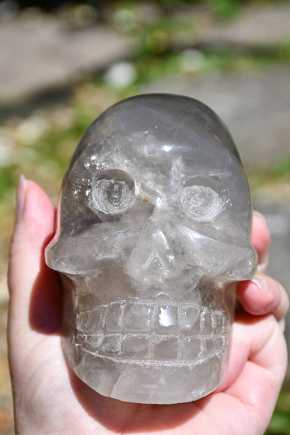 Smoky or blue rose quartz Madagascan style skull carve