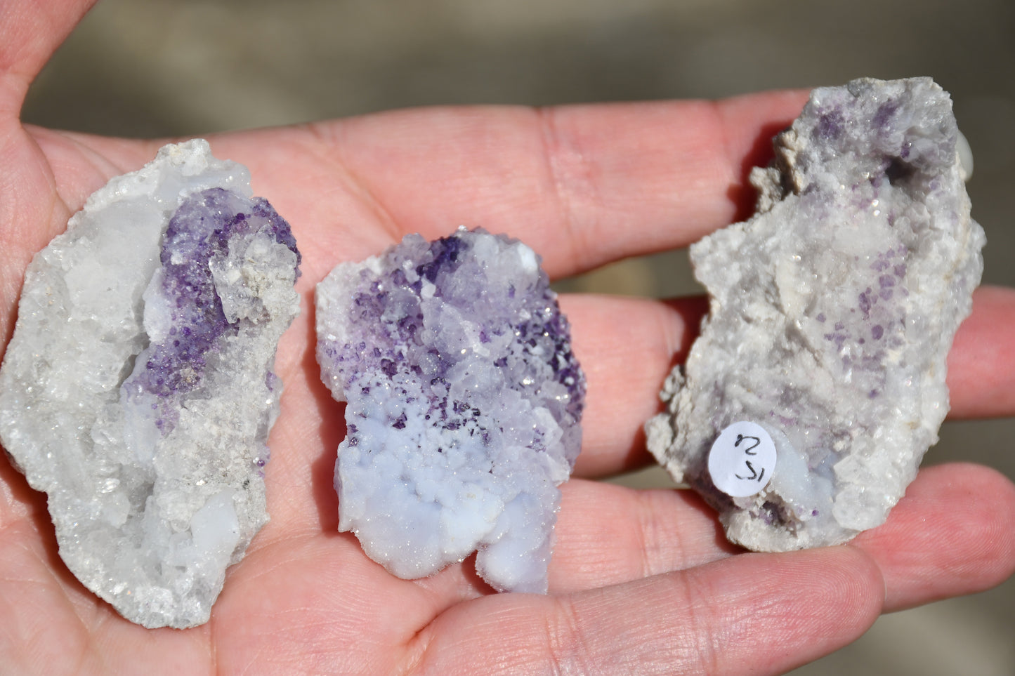 Fluorite and chalcedony flowers x 3