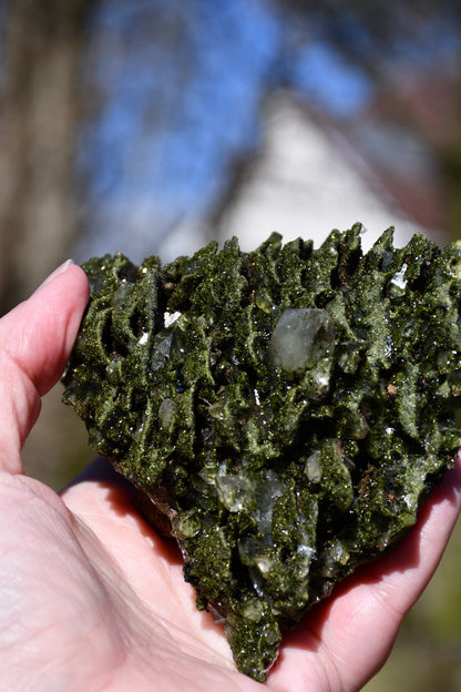 "fairy forest" epidote on quartz cluster