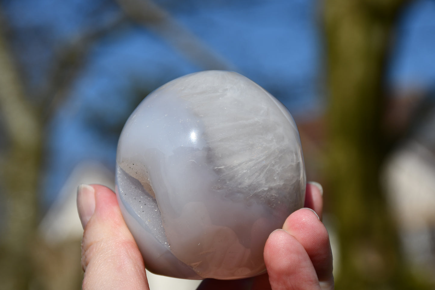 Chalcedony and druzy skull