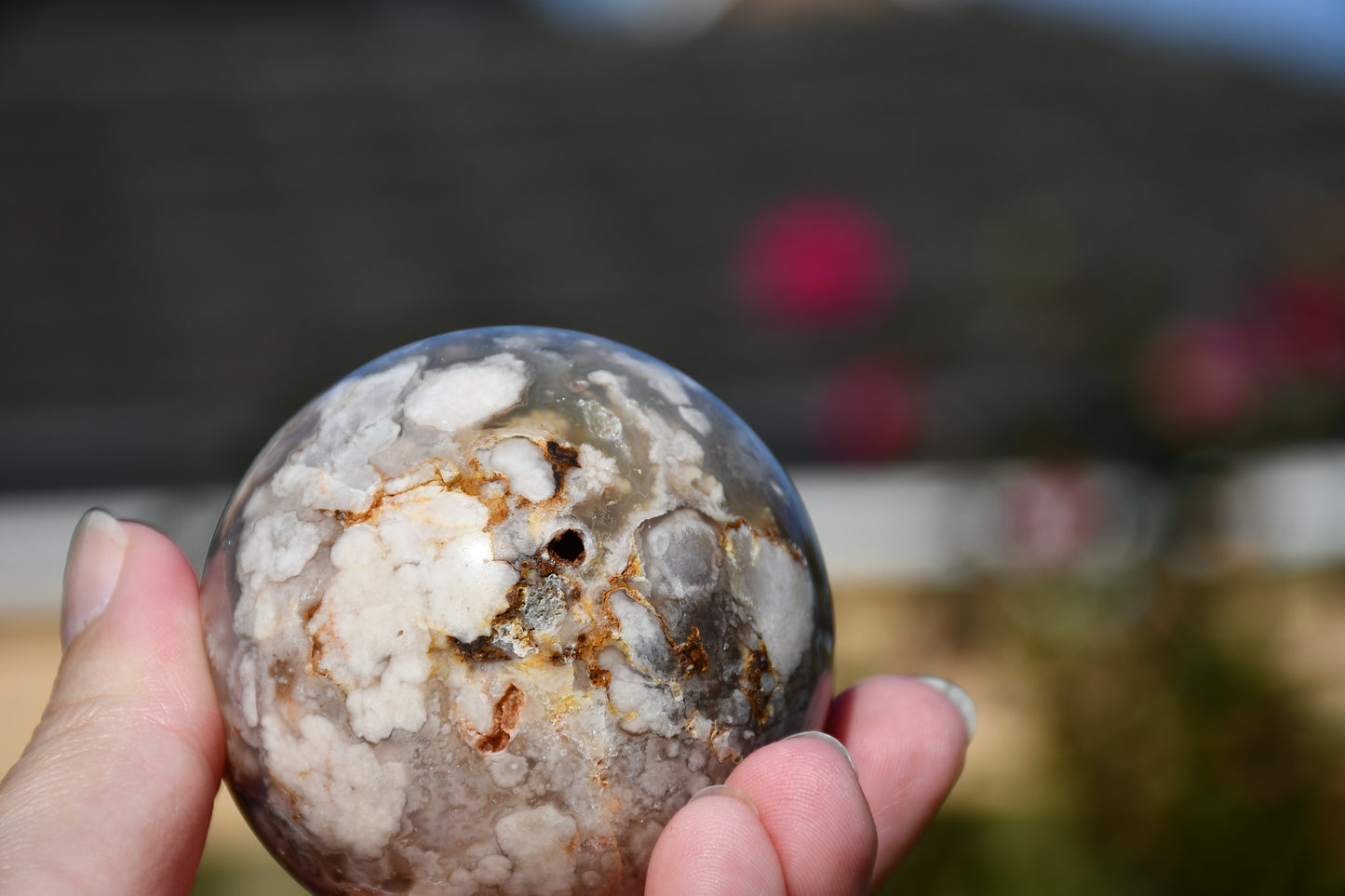 Flower agate sphere
