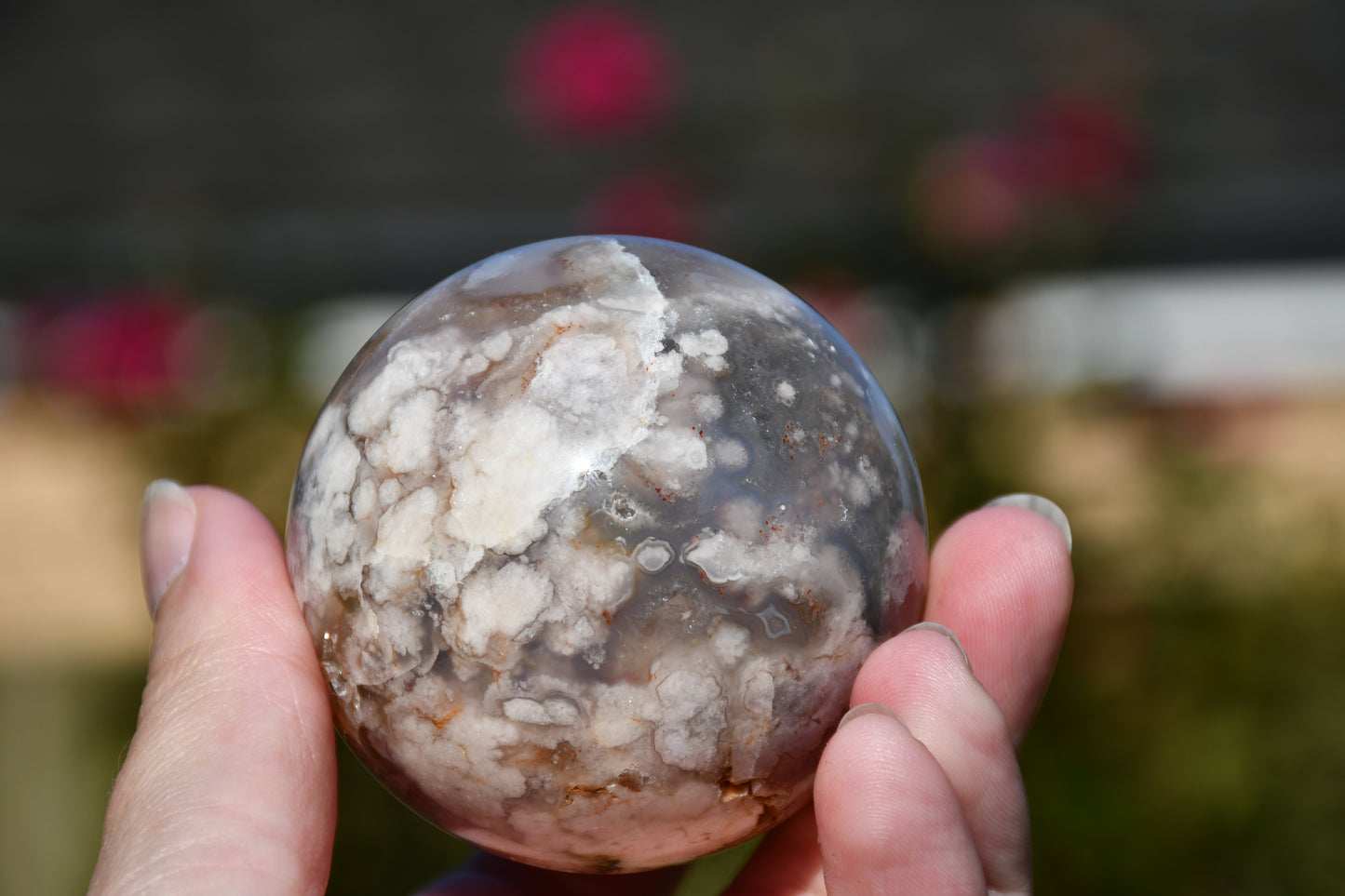 Flower agate sphere